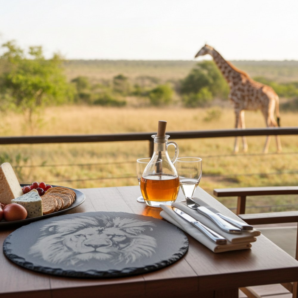 Personalised slate cheese board featuring a majestic lion engraving