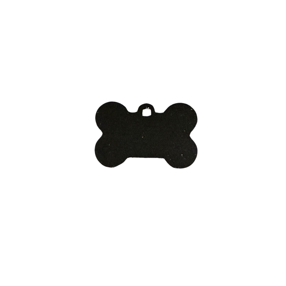 Black bone-shaped tag on a white background