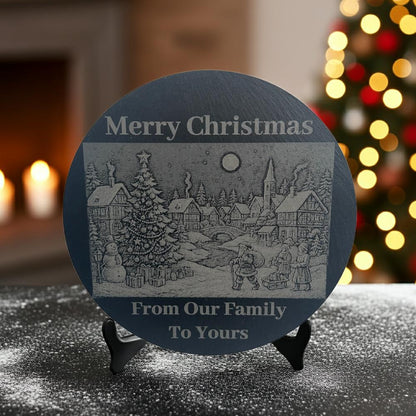 Circular slate cheese board suitable for entertaining and serving