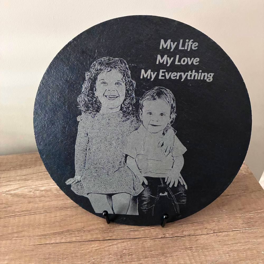 Custom photo slate display engraved on natural slate