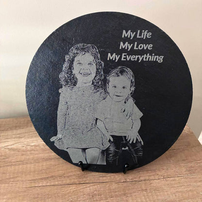 Custom photo slate display engraved on natural slate