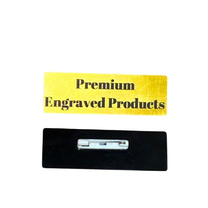 Engraved Name Badge with gold coated finish with a safety pin back 