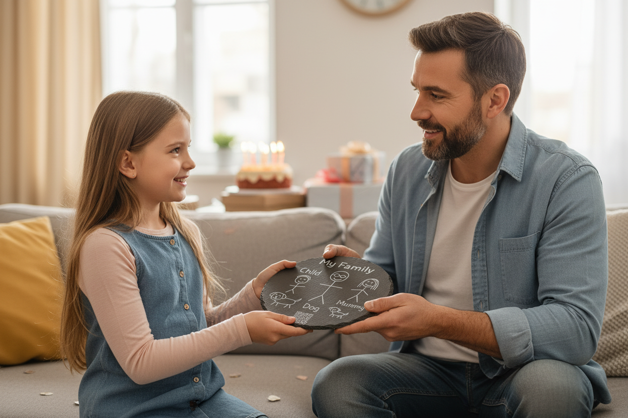 Personalised Slate Board with Audio Message - Custom Child’s Drawing. Daughter giving to her dad for Father’s Day 