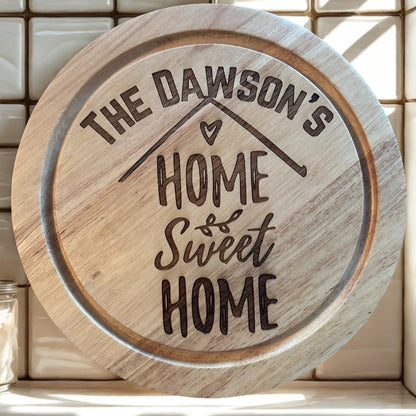 Personalised wooden cheese board ideal for housewarming gift
