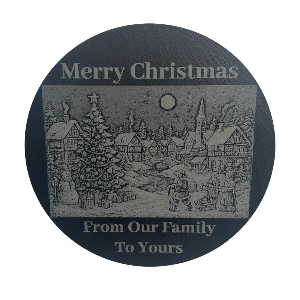 Round slate serving board with smooth natural slate finish