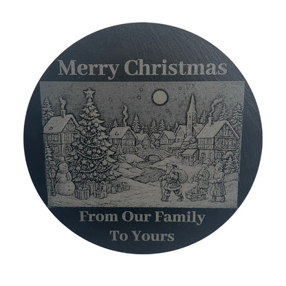 Round slate serving board with smooth natural slate finish