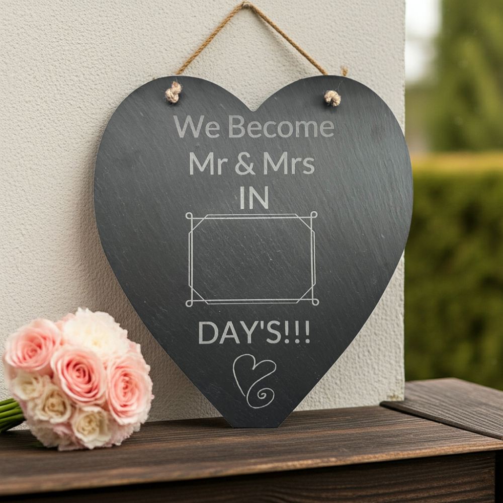 Wedding Personalised Slate Hanging Heart 