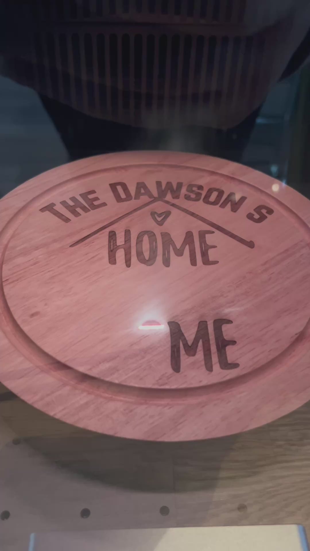 Personalised Engraved Wooden Cheeseboard with partial 'Home Sweet Home' text, rustic finish, ideal for gifting new homeowners. Nuneaton, Warwickshire