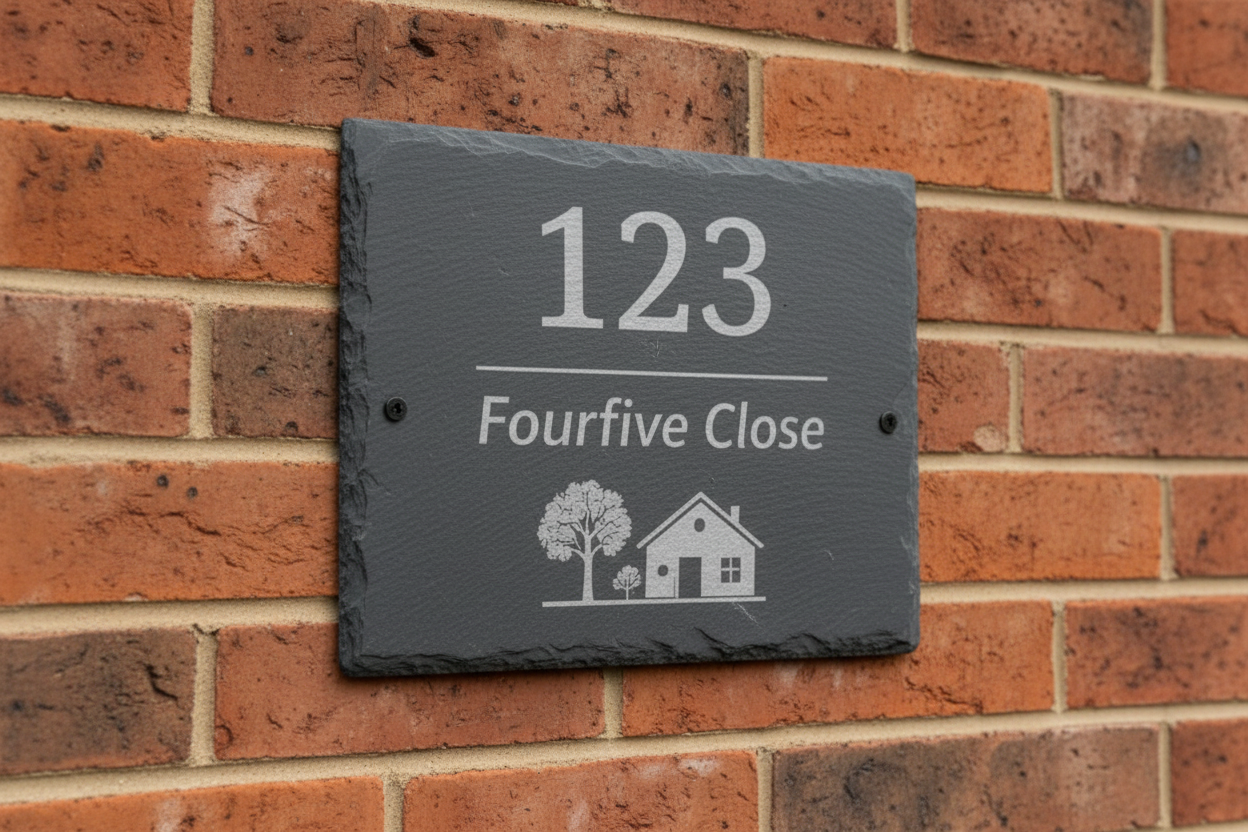 Rectangle Slate House Sign on Brick Wall