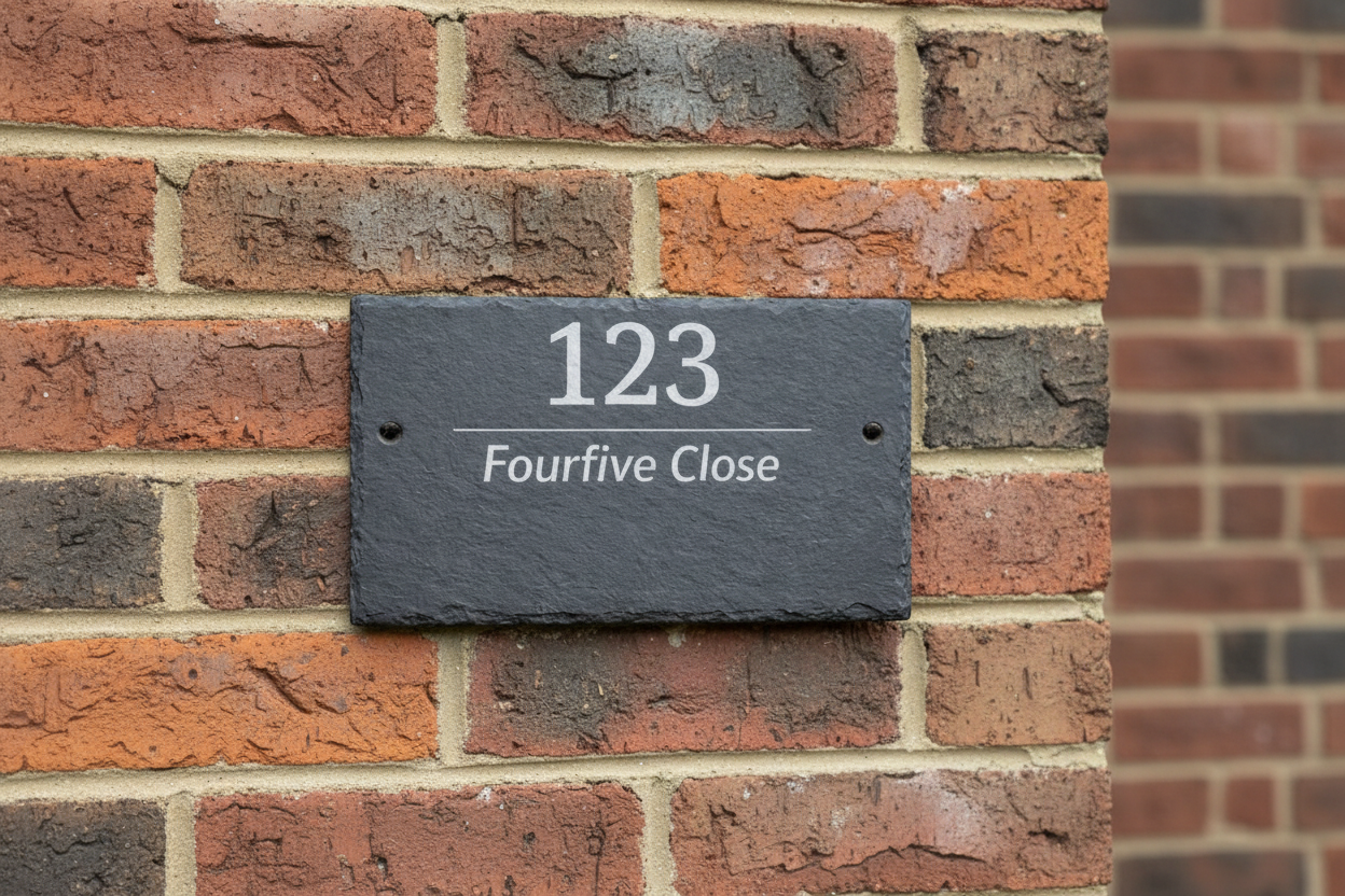 Rectangle Slate House Sign (Text Only) on Brick Wall